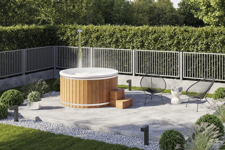 Wolff Finnhaus Badebottich Hot Tub Typ 3 Ø 200 cm mit Acrylwanne, Massagesystem & LED-Beleuchtung