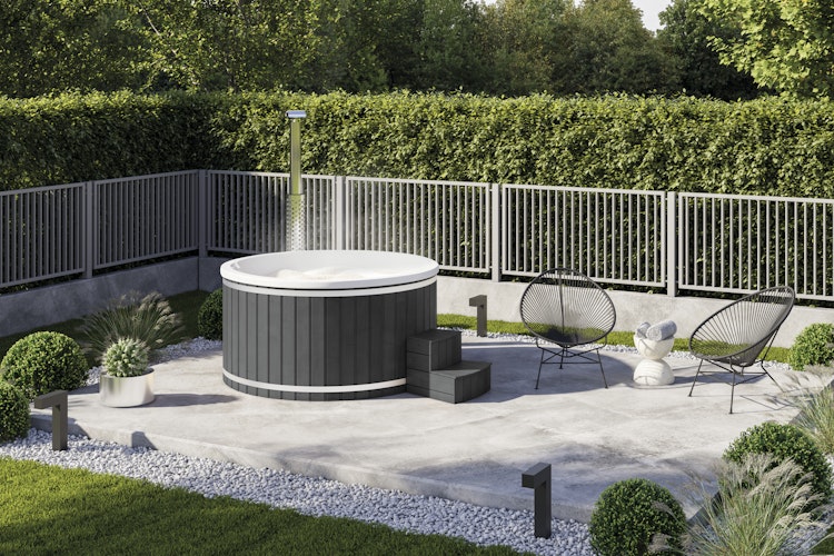Wolff Finnhaus Badebottich Hot Tub Typ 3 Ø 200 cm mit Acrylwanne, Massagesystem & LED-Beleuchtung