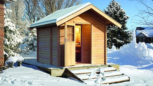 Sauna mit Satteldach im Winter