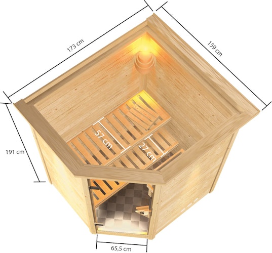 Karibu Woodfeeling Sauna Antonia - 38 mm Massivholz Aktionssauna inkl. gratis Saunaofen im Wert von 599,99 €
