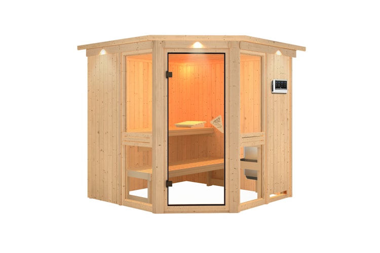 Karibu Amelia 2 - Sauna mit Eckeinstieg 68 mm Karibu Amelia 2 - Sauna mit Eckeinstieg 68 mm