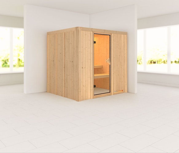 Karibu Sauna Sodin mit Fronteinstieg 68 mm inkl. gratis Saunaofen im Wert von 599,99 €