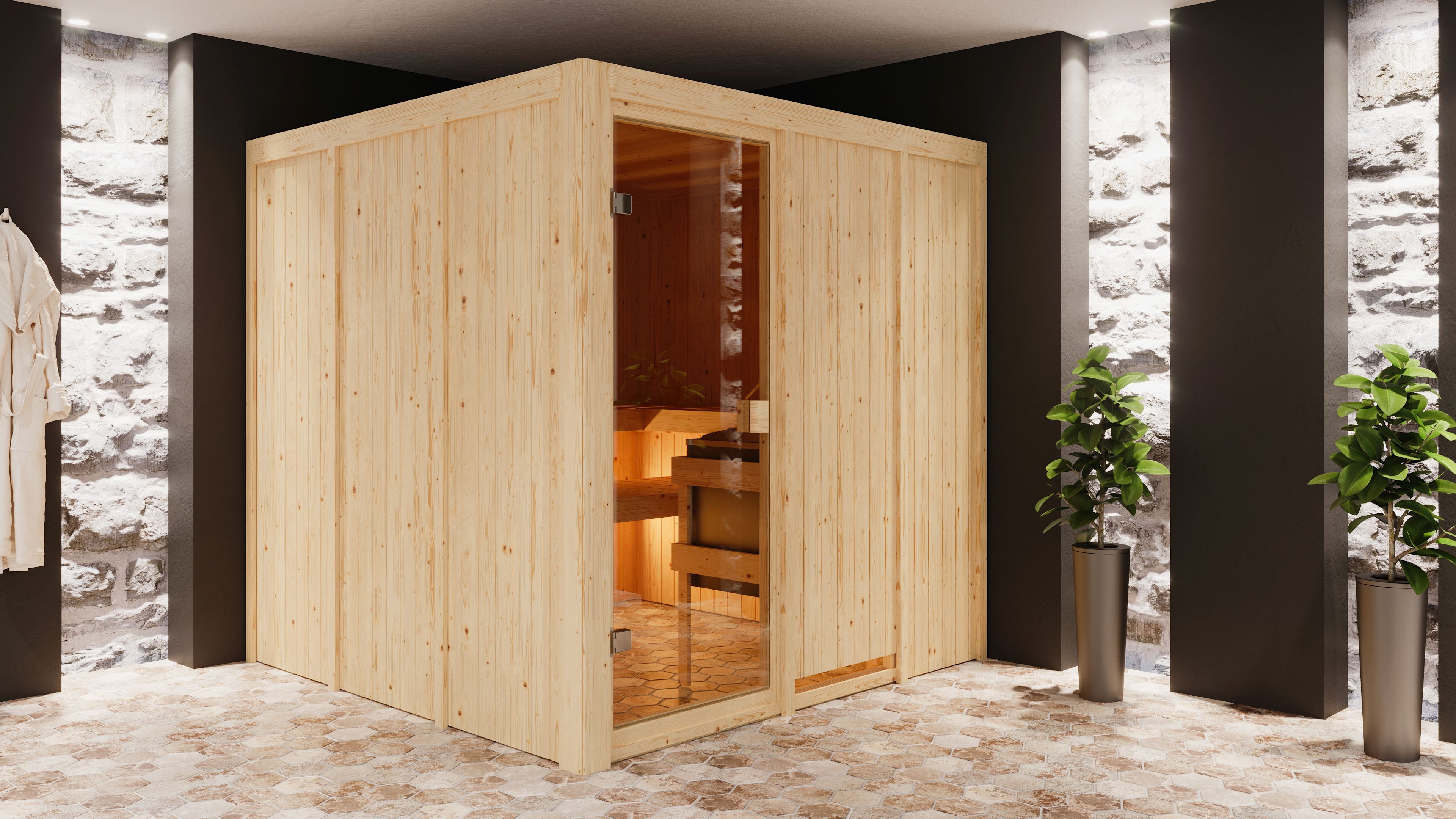Karibu Woodfeeling Sauna Oulu - 68 mm Aktionssauna inkl. 5-teiligem Gratis-Zubehörpaket im Wert von 100 €