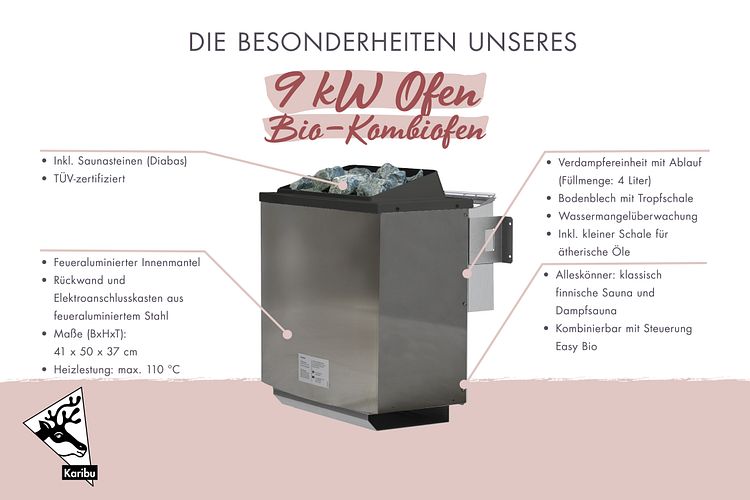 Karibu 9 kW Bio-Kombiofen Saunaofen anthrazit für externe Steuerung