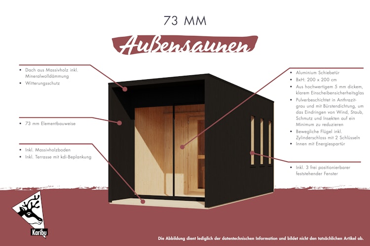 Karibu Design Saunahaus Miramar Blackline mit Vorraum - 73 mm inkl. gratis Saunaofen im Wert von 599,99 €
