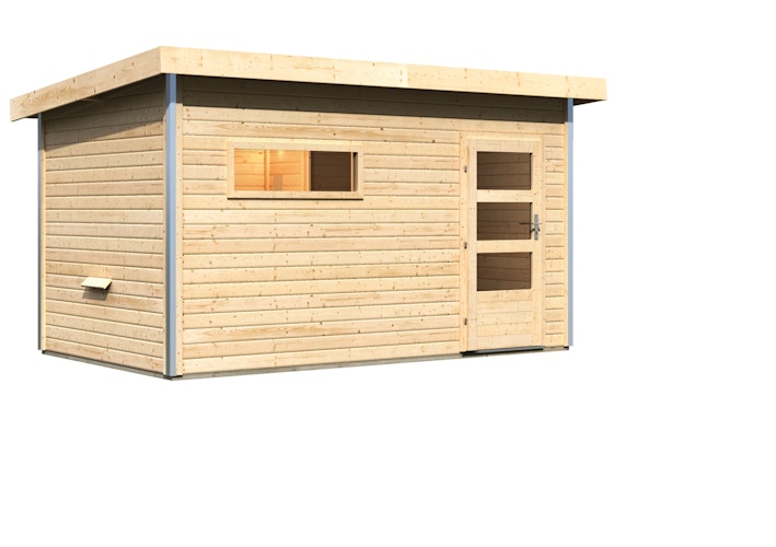 Karibu Saunahaus Skrollan 3 mit Vorraum naturbelassen (Rechteckfenster) inkl. gratis Saunaofen im Wert von 599,99 €