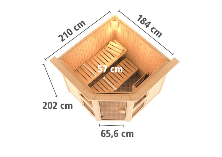 Karibu Amelia 1 - Sauna mit Eckeinstieg 68 mm inkl. gratis Saunaofen im Wert von 599,99 €