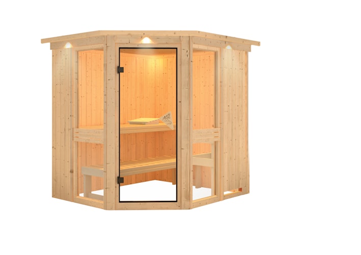 Karibu Amelia 1 - Sauna mit Eckeinstieg 68 mm Karibu Amelia 1 - Sauna mit Eckeinstieg 68 mm