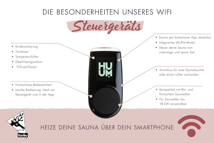 Karibu 9 kW Saunaofen finnisch anthrazit inkl. Huum WLAN Steuergerät mit App-Steuerung