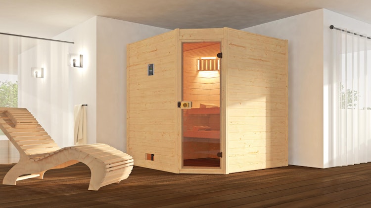 Weka Sauna Valida Eck Gr. 2 mit Glastür+Fenster - Massivholzsauna 38 mm