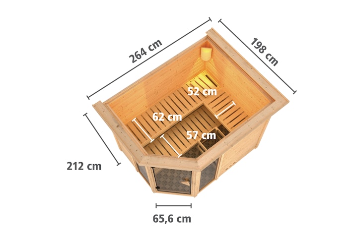 Karibu Sauna Sinai 3 - Massivholzsauna mit Eckeinstieg 38 mm inkl. gratis Saunaofen im Wert von 599,99 €