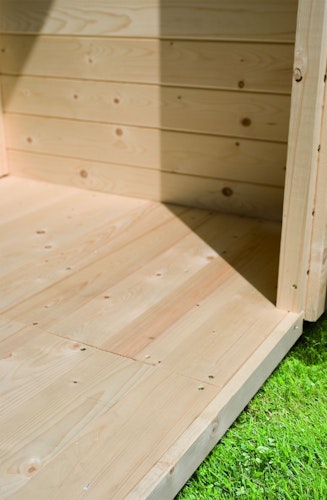 Karibu Saunahaus Skrollan 3 mit Vorraum terragrau (Rechteckfenster) inkl. gratis Saunaofen im Wert von 599,99 €