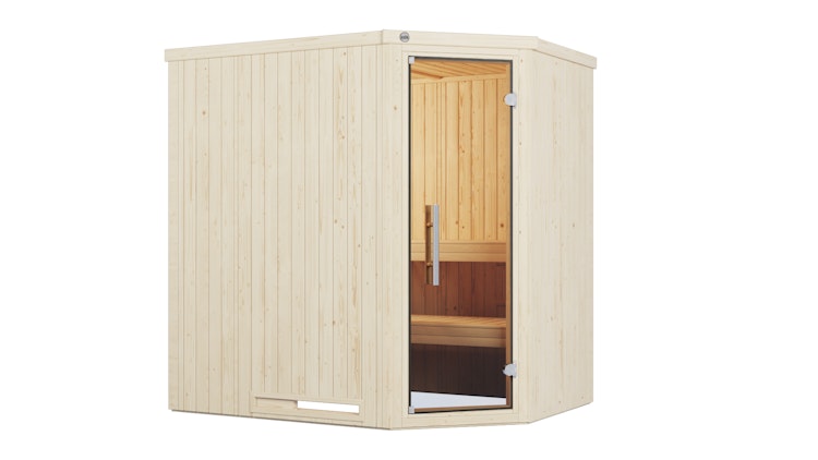 Weka Elementsauna Varberg 1 Trend mit Eckeinstieg & weiß lasierten Fronten - 68 mm
