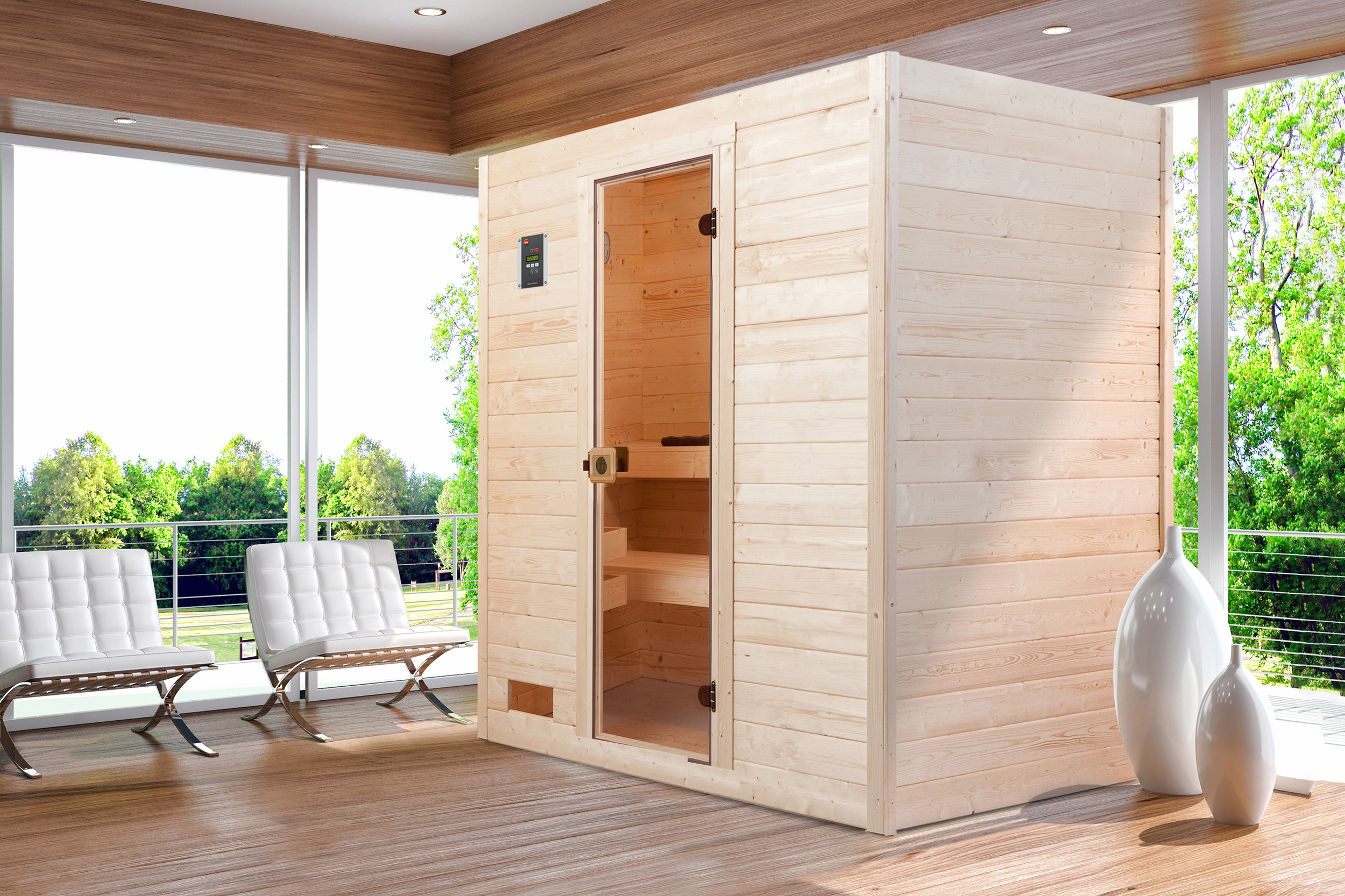 Weka Sauna Valida 3 mit Glastür - Massivholzsauna 38 mm