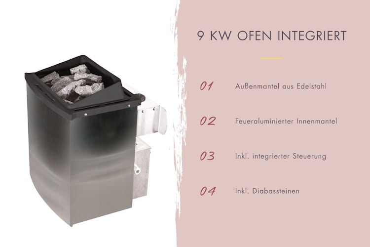Karibu 9 kW Saunaofen mit integrierter Steuerung (ohne Steine)