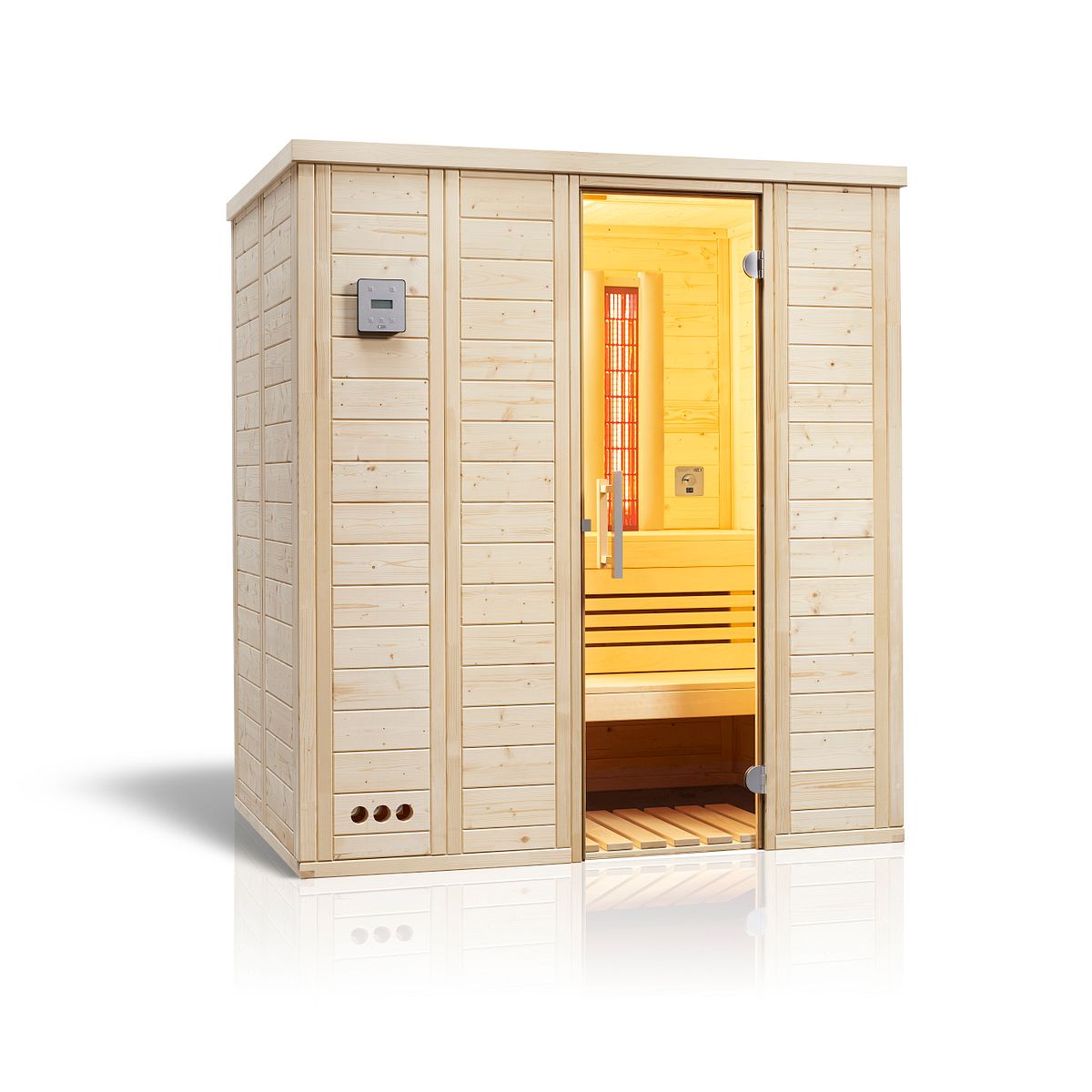 Infraworld Sauna Vitalis 184 Complete Set - 40 mm Massivholzsauna Inkl. 5 kW Verdampferofen, Steuerung, Salzverdampfer, Silikonkabel