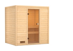 Karibu Woodfeeling Sauna Selena - 38 mm Bronzierte Ganzglastür Ohne Dachkranz Ohne Ofen inkl. gratis Saunaofen im Wert von 599,99 €