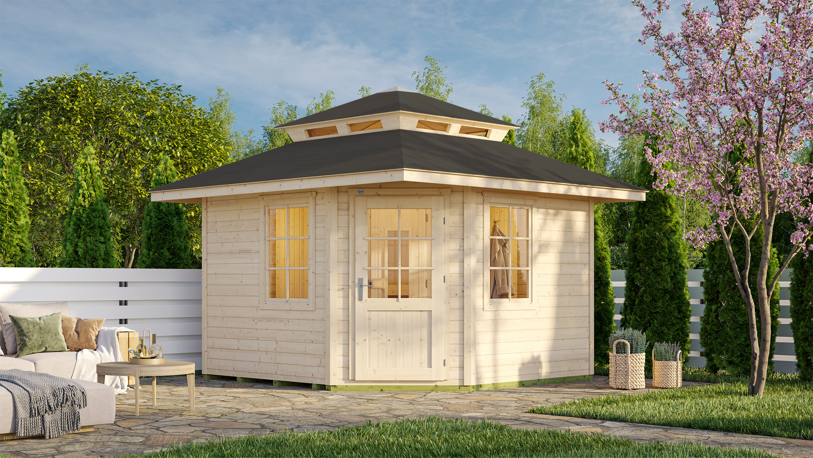 Weka Blockbohlen Saunahaus Kurikka inkl. Elementsauna 28/68 mm