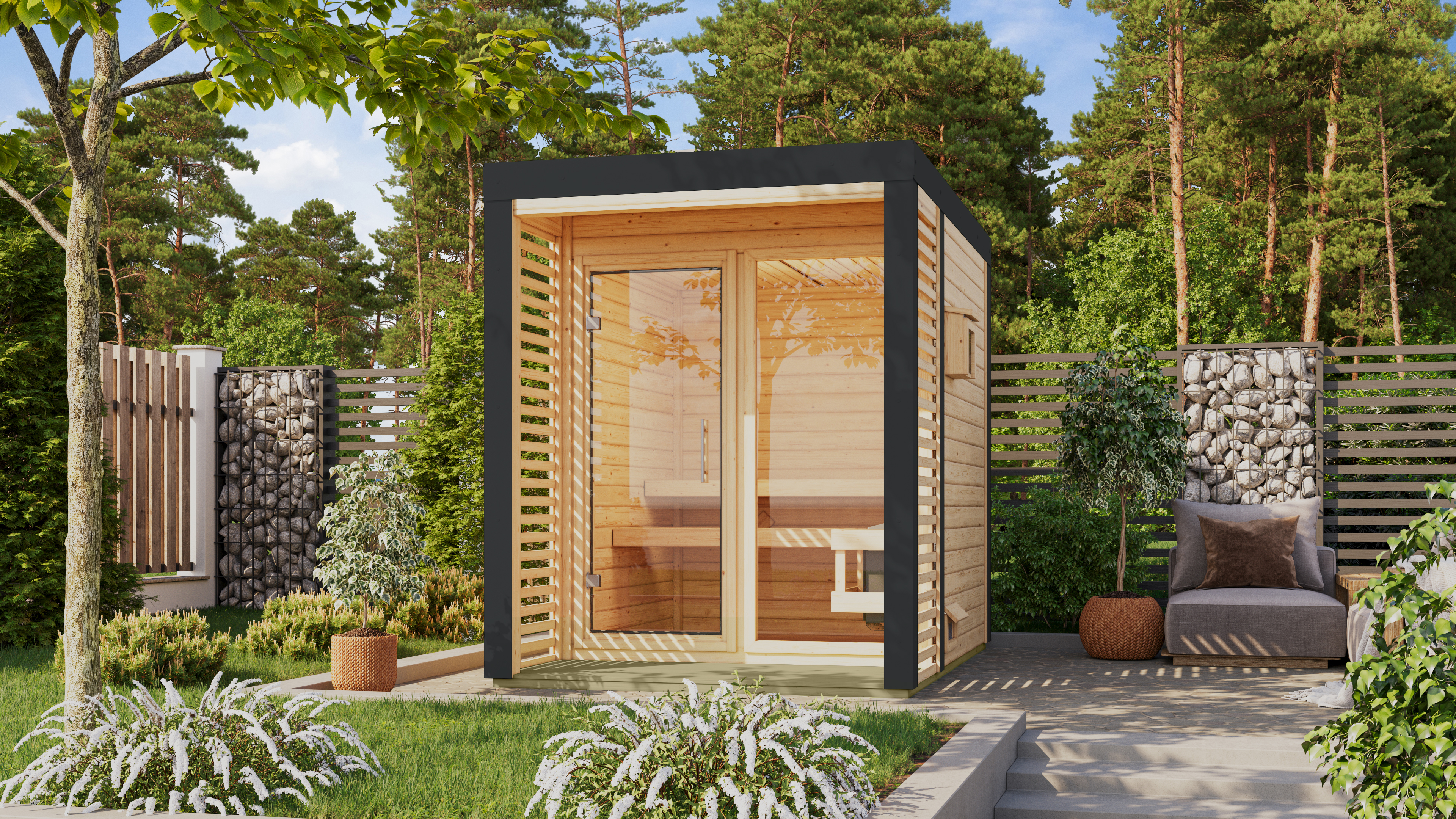 Karibu Saunahaus Ares 1 - Hybridhaus mit Metallrahmen - 38 mm inkl. 5-teiligem Gratis-Zubehörpaket im Wert von 100 €