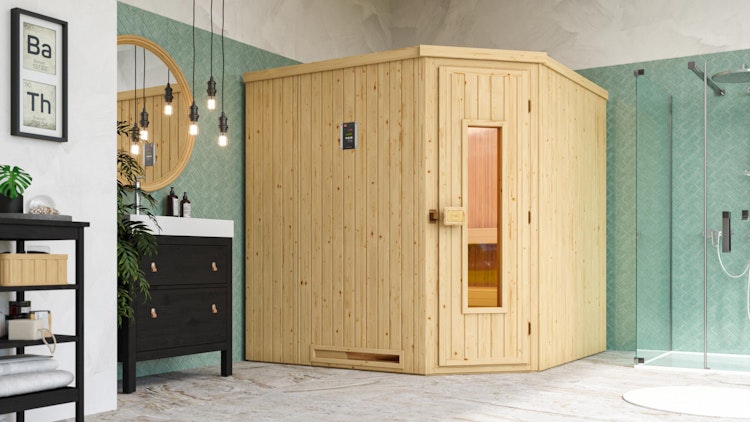 Weka Elementsauna Varberg 3 - 68 mm Sparset 2 inkl. 7,5 kW Bioaktiv-Ofen mit Steuergerät