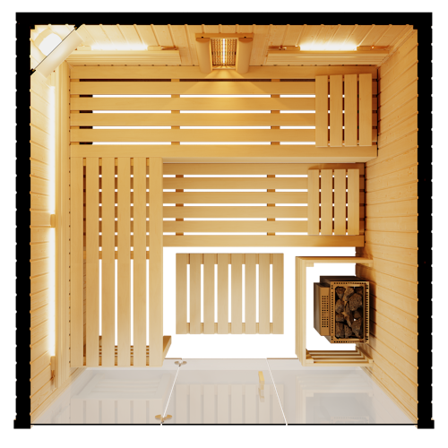 Infraworld Sauna Panorama Complete 208 Fichte - 75 mm Multifunktionssauna inkl. 5-teiligem gratis Zubehörset