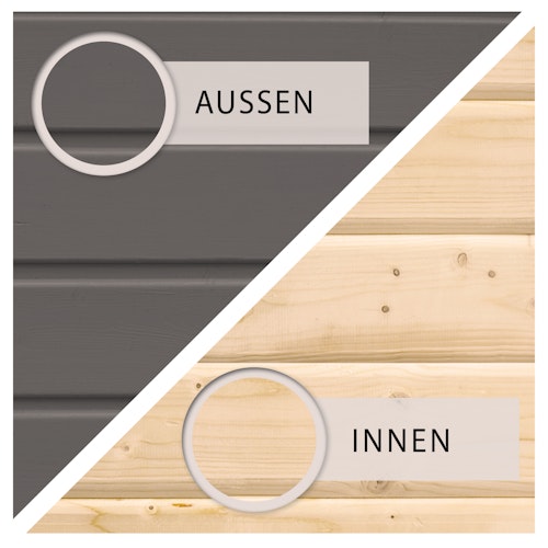 Karibu Saunahaus Skrollan 3 mit Vorraum terragrau (Rechteckfenster) inkl. gratis Saunaofen im Wert von 599,99 €