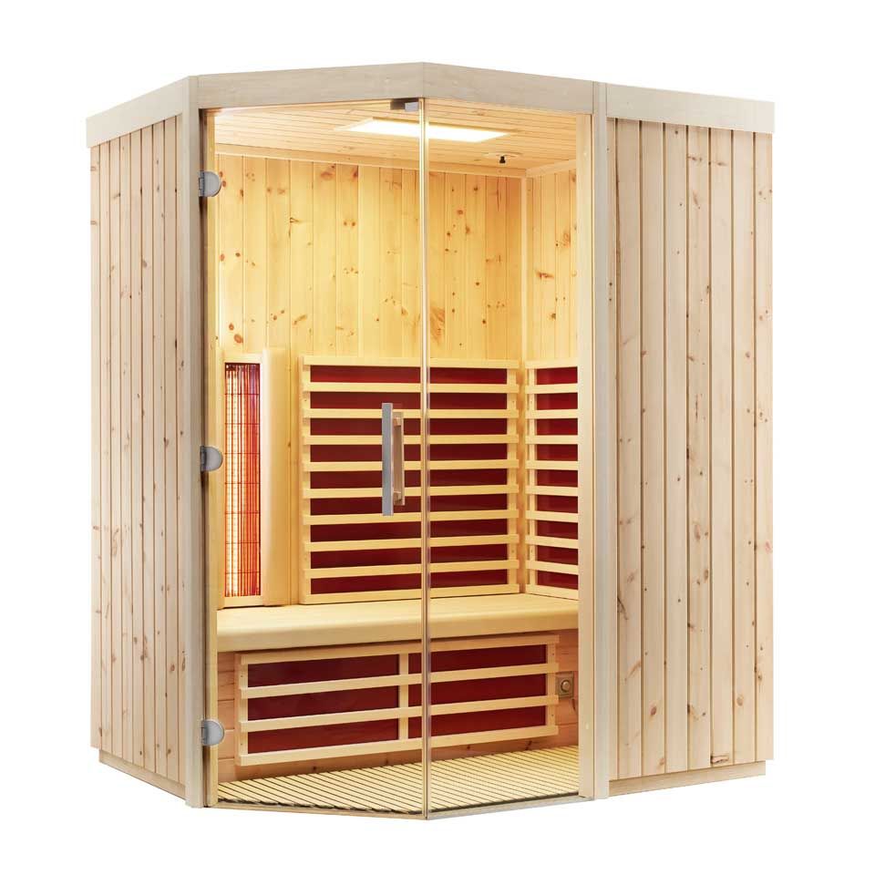 Infraworld Infrarotkabine TrioSol Unica 1-154 x 128 x 203 cm (Gr. 1)-Alpen-Zirbe inkl. 5-teiligem gratis Zubehörset