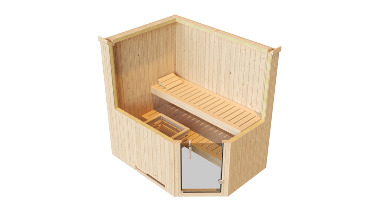 Weka Elementsauna Varberg 1 Trend mit Eckeinstieg & weiß lasierten Fronten - 68 mm