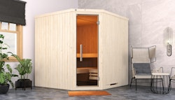 Weka Elementsauna Varberg 3 Trend Familiensauna mit Eckeinstieg & weiß lasierten Fronten - 68 mm