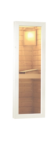 Karibu Saunahaus Skrollan 3 mit Vorraum terragrau (Rechteckfenster) inkl. gratis Saunaofen im Wert von 599,99 €
