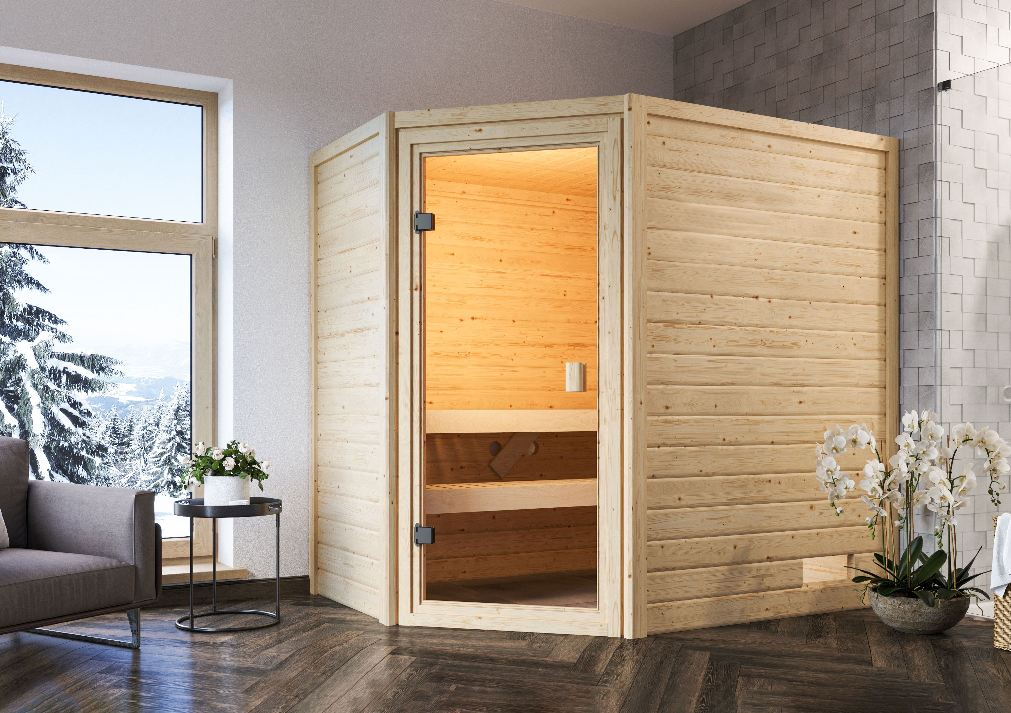 Karibu Woodfeeling Sauna Jella - 38 mm Massivholz Aktionssauna