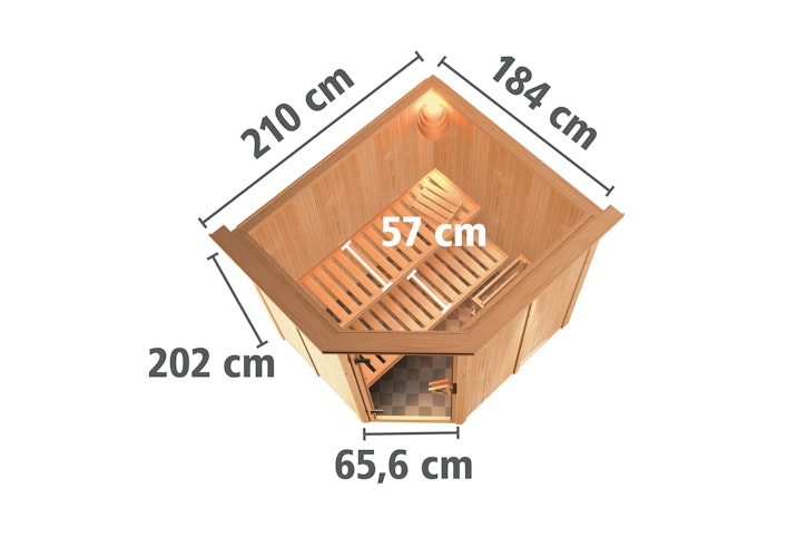 Karibu Sauna Siirin mit Eckeinstieg 68 mm inkl. gratis Saunaofen im Wert von 599,99 €