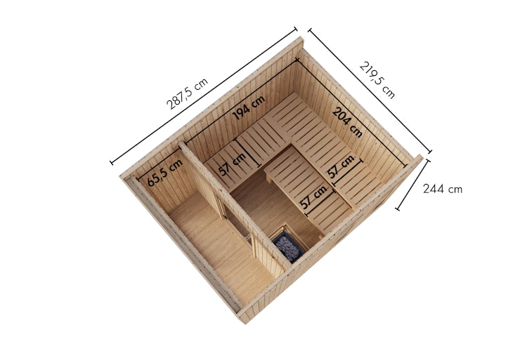 Karibu Design Saunahaus Delano Blackline mit Aluminium Schiebetür - 73 mm