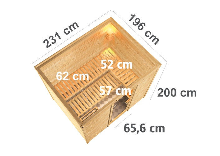 Karibu Sauna Sonara - Massivholzsauna mit Fronteinstieg 38 mm inkl. gratis Saunaofen im Wert von 599,99 €