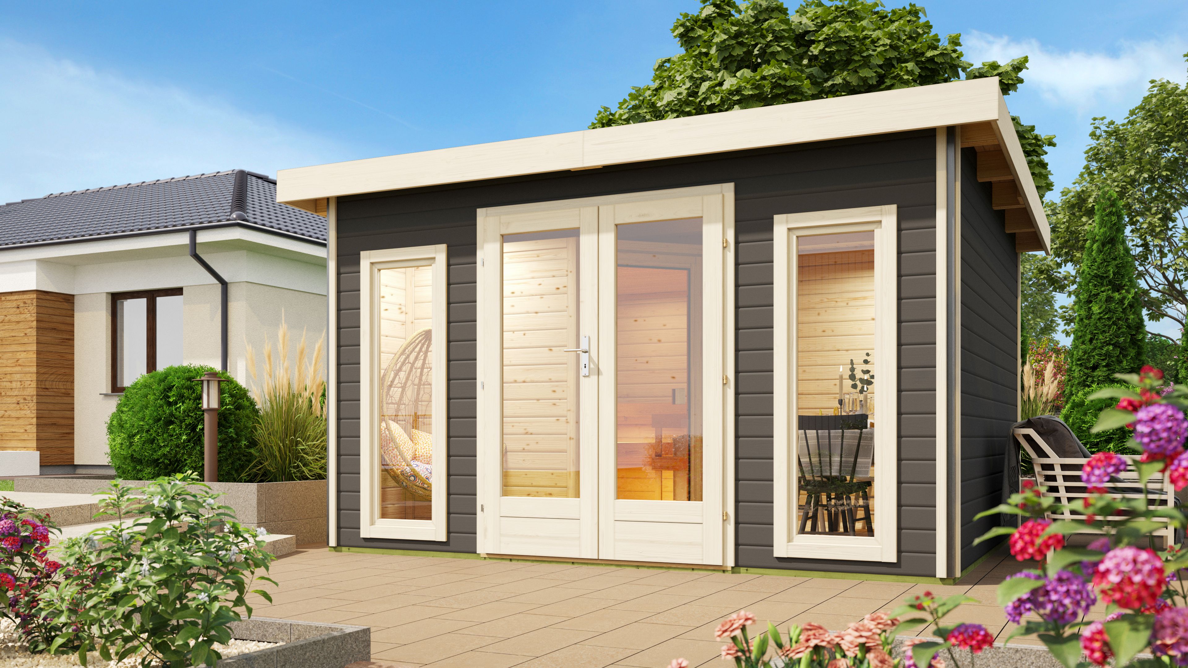 Karibu Saunahaus Mainburg 2 mit Vorraum - 38 mm inkl. 5-teiligem Gratis-Zubehörpaket im Wert von 100 €