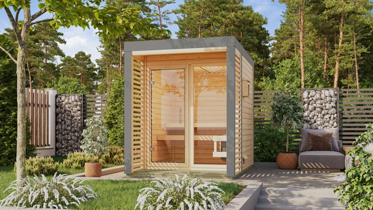 Karibu Saunahaus Ares 1 - Hybridhaus mit Metallrahmen - 38 mm