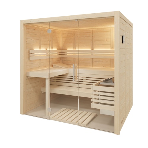 Infraworld Solido Glas 167 - 40 mm Massivholzsauna inkl. 5-teiligem gratis Zubehörset