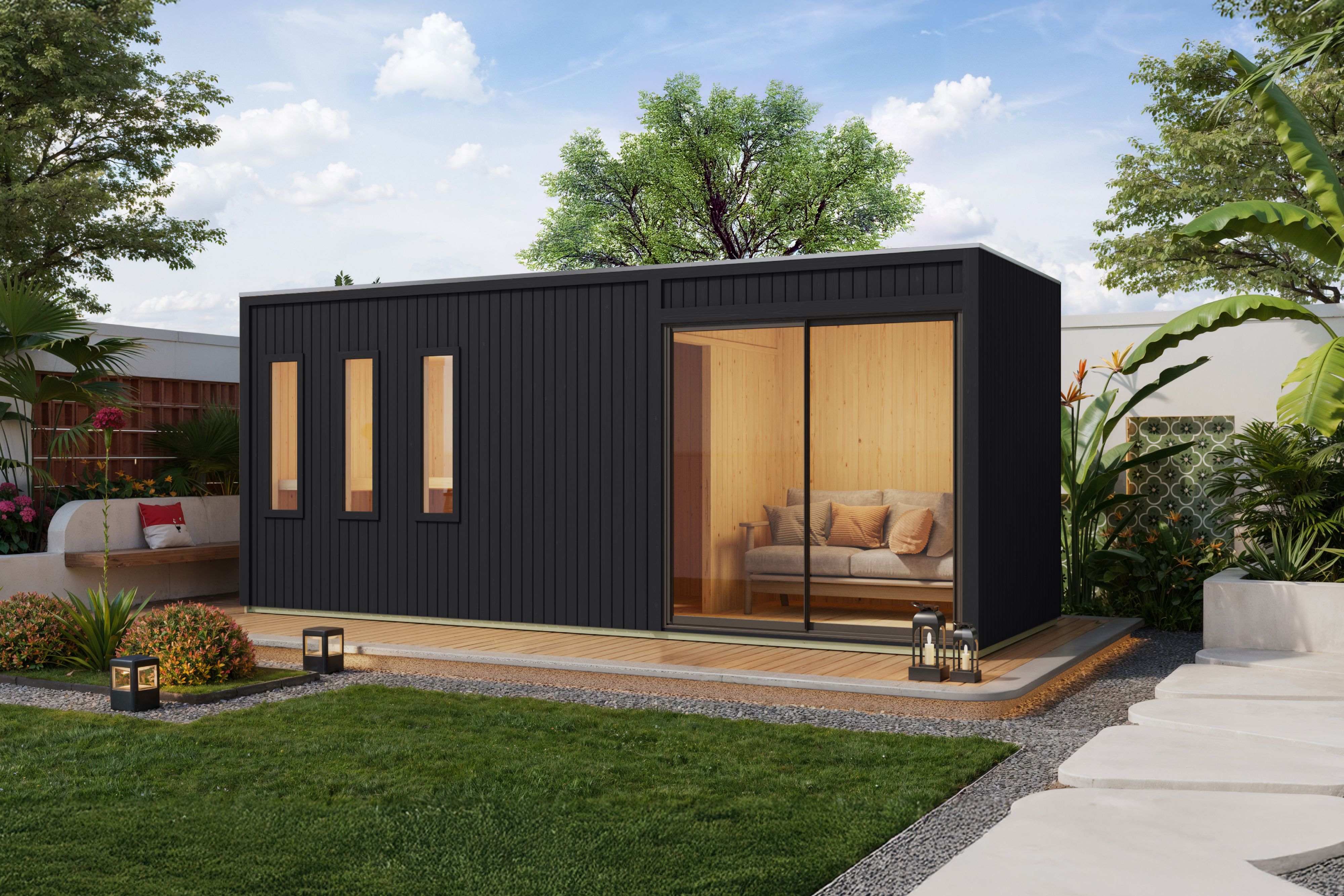 Karibu Design Saunahaus Monterey Blackline - 73 mm inkl. gratis Sauna-Zubehörset im Wert von 234,94 €