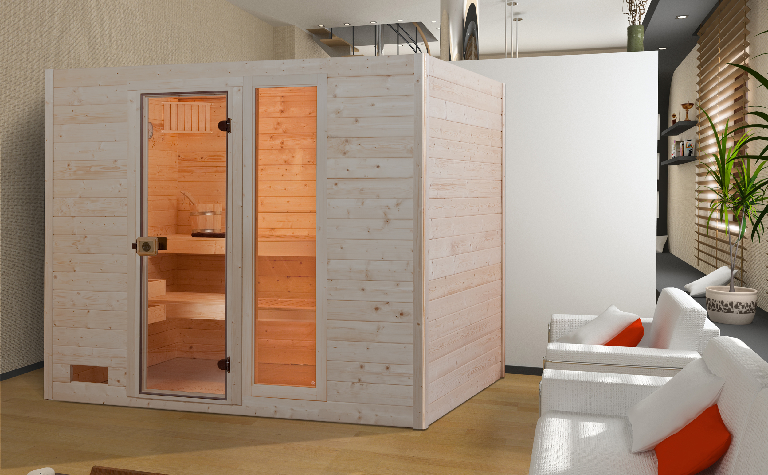 Weka Sauna Valida Gr. 4 mit Glastür - Massivholzsauna 38 mm