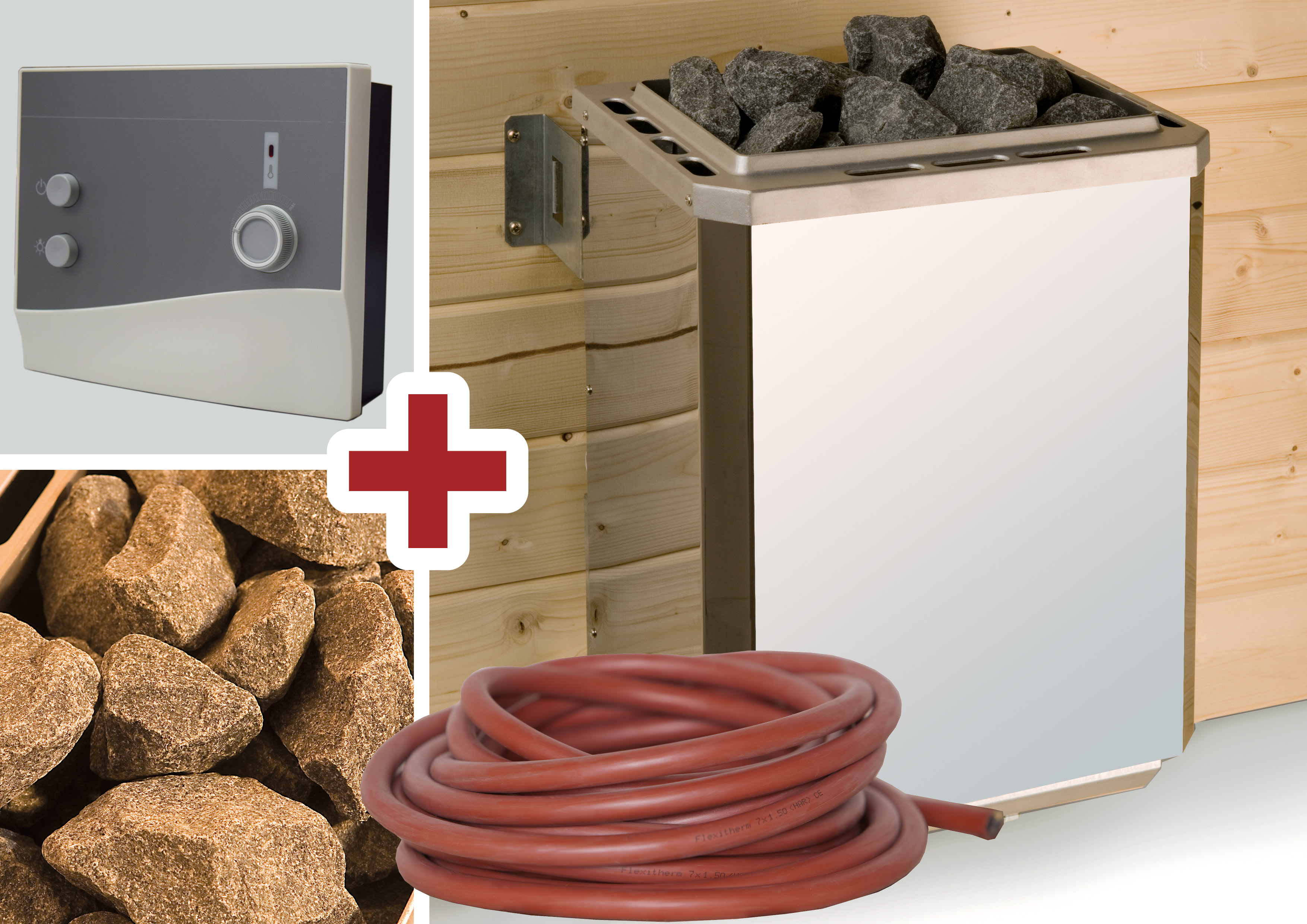 Weka Technikpaket 1 inkl. 9 kW Ofen, Saunasteine, Anschlusskabel und Steuergerät für Saunahaus Naantali/Kuopio/Farsund/Kaapi