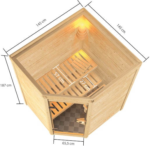 Karibu Woodfeeling Sauna Antonia - 38 mm Massivholz Aktionssauna inkl. gratis Saunaofen im Wert von 599,99 €