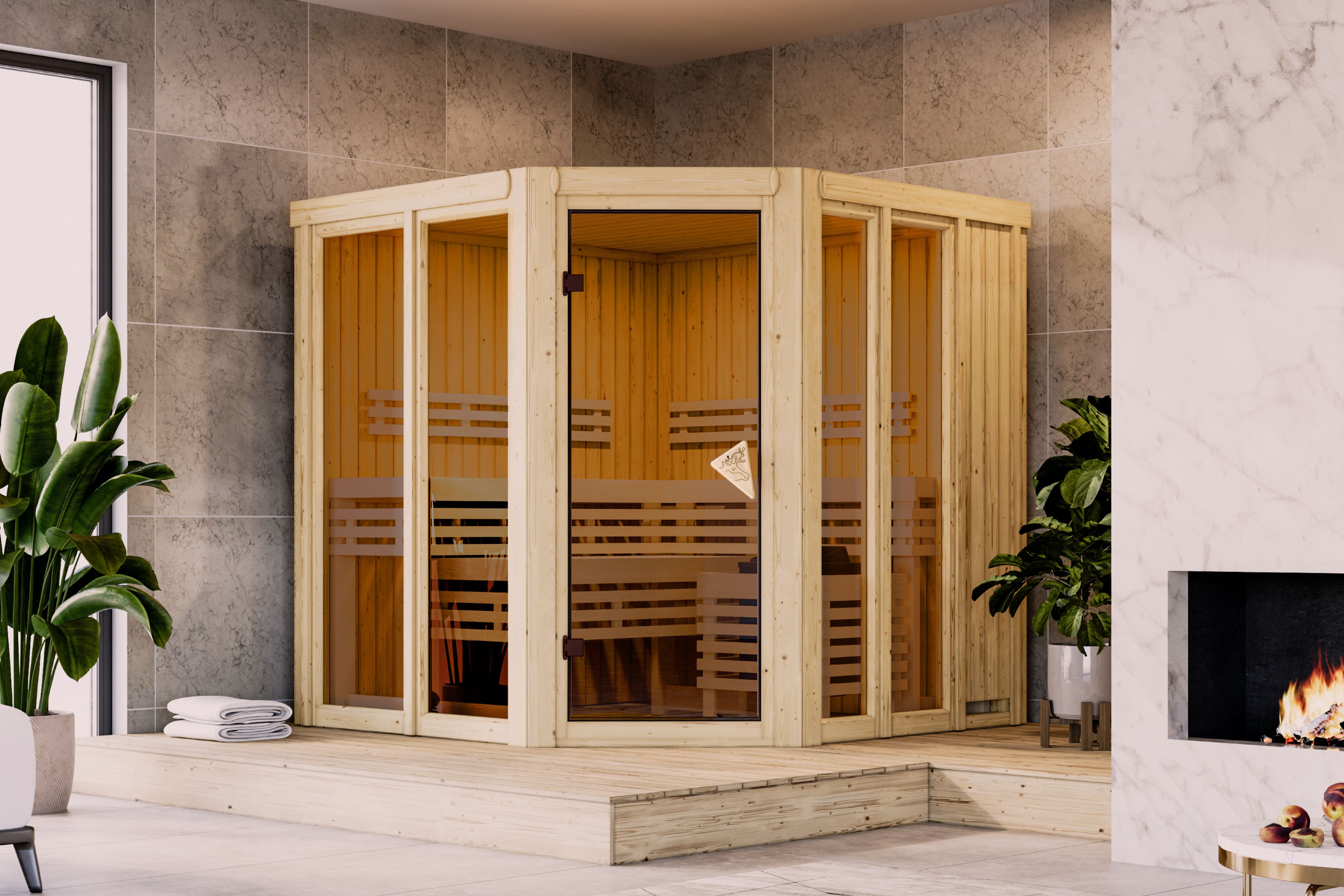 Karibu Sauna Airi Superior mit Eckeinstieg 68 mm