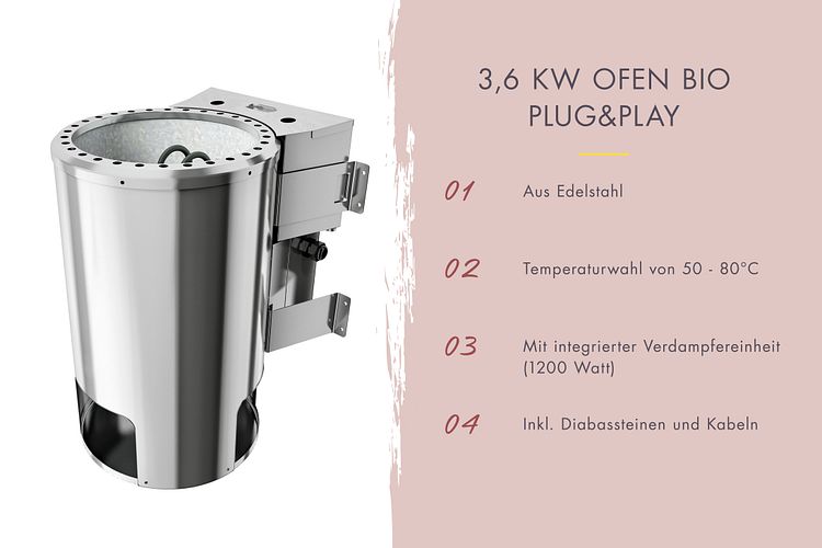Karibu Plug & Play - Bio-Kombiofen 3,6 kW mit externer Steuerung Easy schwarz