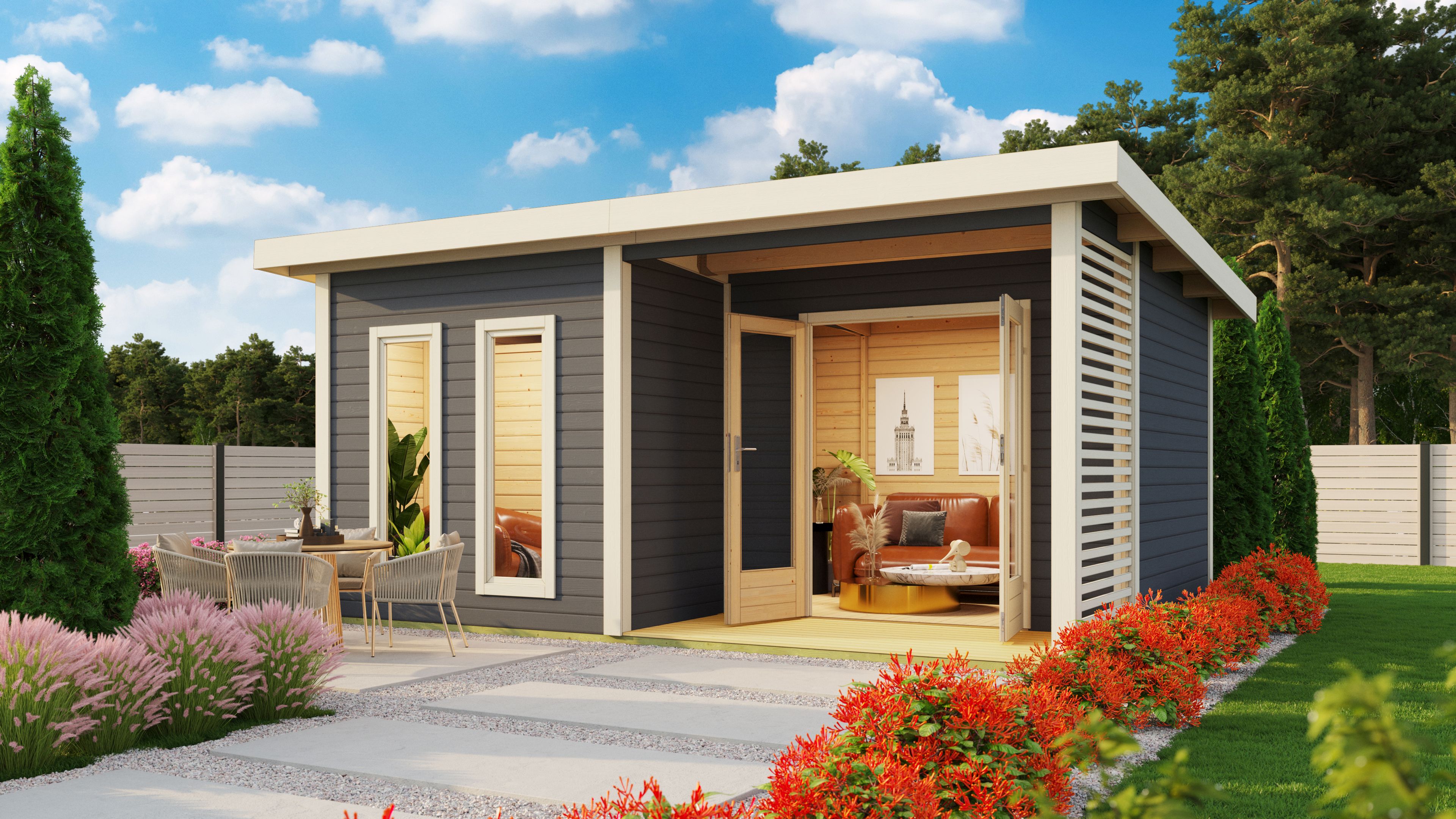 Karibu Saunahaus Mainburg 5 mit Vorraum - 38 mm inkl. gratis 9 kW Bio-Saunaofen im Wert von 879,99 €