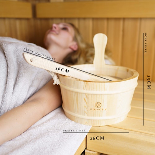 Liebenstein Sauna Eimer mit Kelle aus Kiefernholz (4L)