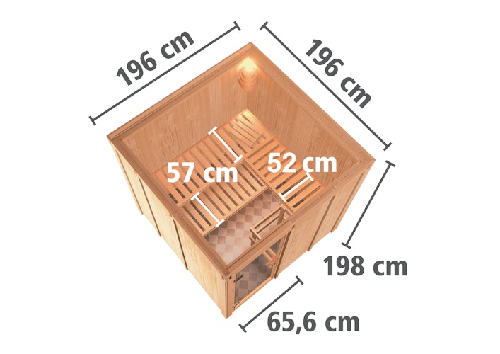 Karibu Sauna Rodin mit Fronteinstieg 68 mm inkl. gratis Saunaofen im Wert von 599,99 €