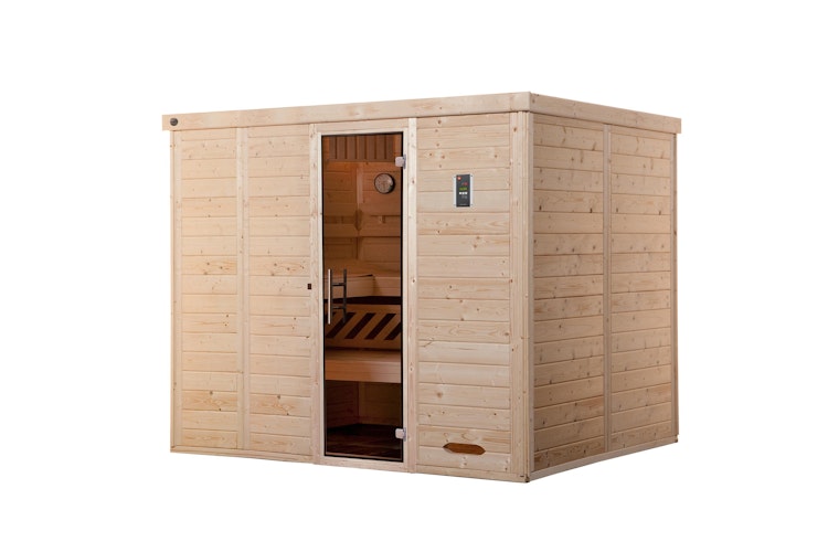 Weka Premium Massivholz-Elementsauna Kemi 5 mit Glastür - 45 mm
