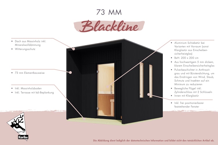 Karibu Design Saunahaus Catalina Blackline mit Vorraum - 73 mm inkl. gratis Saunaofen im Wert von 599,99 €