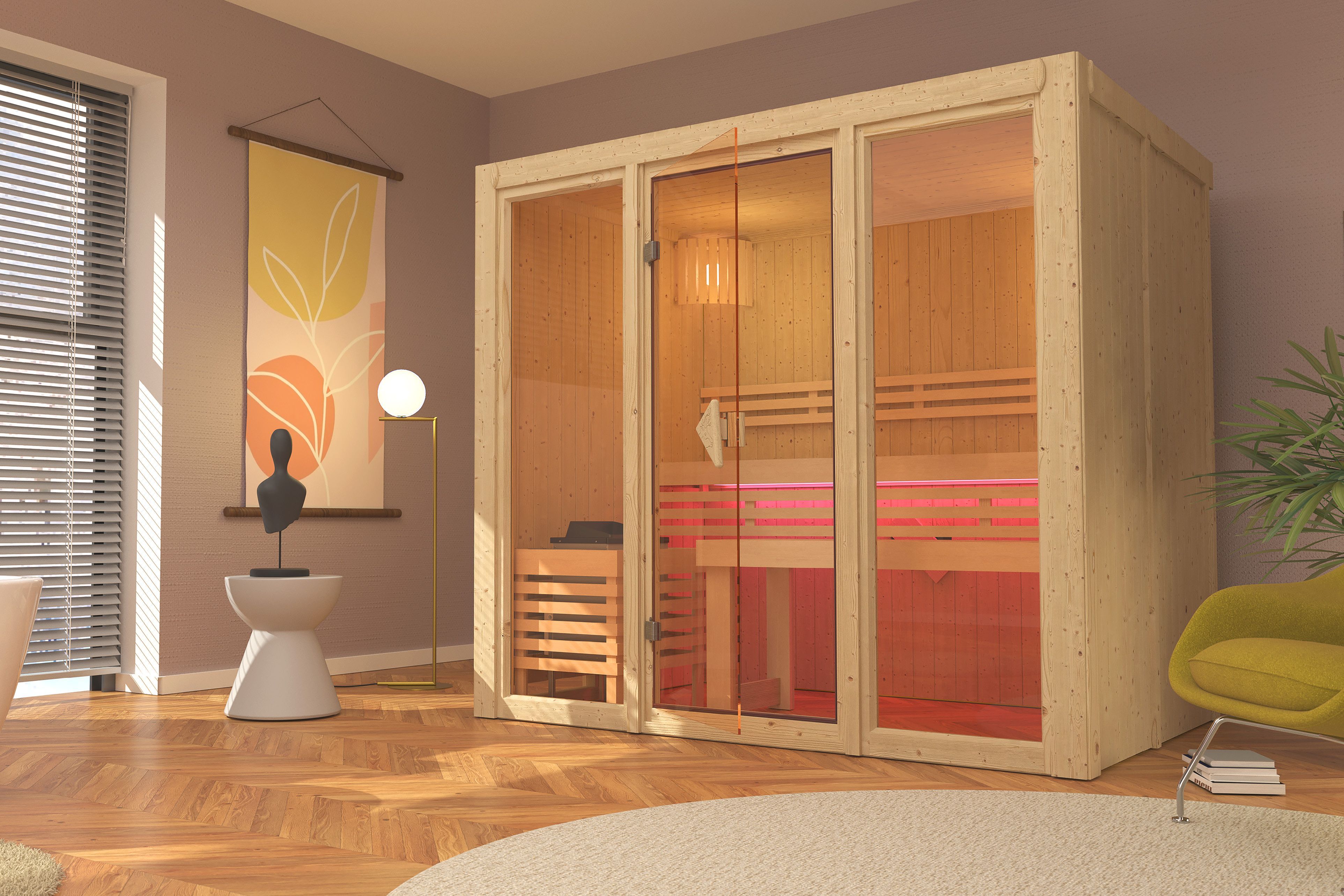 Karibu Sauna Avari 3 Superior mit Fronteinstieg 68 mm