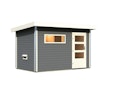 Vorschaubild Karibu Gartensauna Pultdach Saunahaus Skrollan 1 mit Vorraum terragrau inkl. gratis Saunaofen im Wert von 599,99 €